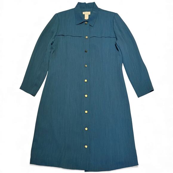 Vintage 80s Henry Lee Button Front Shirtdress Size 14 Teal Career Lined Midi USA - Picture 7 of 8